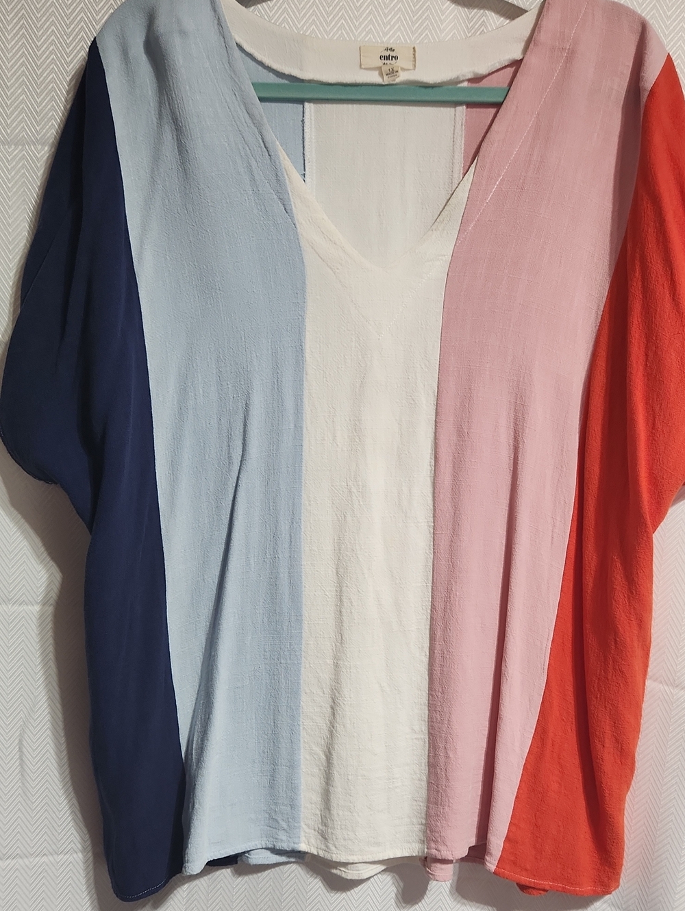 1X entro Colorblock V-Neck Tunic — Navy, Light Blue, White, Pink, Red